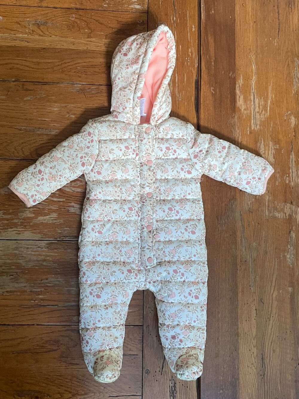 Nicole Miller Floral Hooded Baby Onesie - Fleece Lined 3/6M